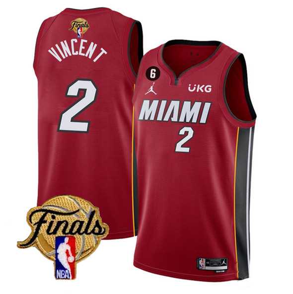 Men%27s Miami Heat #2 Gabe Vincent Red 2023 Finals Statement Edition With NO.6 Patch Stitched Basketball Jersey Dzhi
